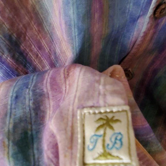 Tommy bahama silk shirt pink blue purple green yellow white orange stripe XL - Picture 2 of 6